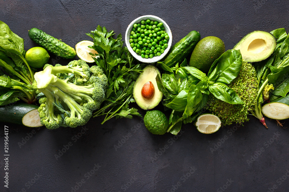 Raw healthy food clean eating vegetables green vegetables top view ...