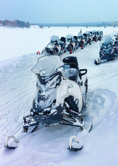 Wall Mural - Snowmobiles in Winter Finland Lapland