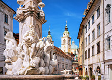Fragment Of Robba Fountain In Ljubljana Slovenia