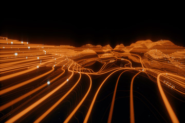 3d topographic map background concept. topo contour map. 3d rendering abstract illustration. valleys