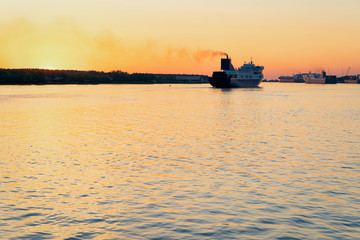 Large passenger ferry ship in Port of Klaipeda Lithuania Baltic