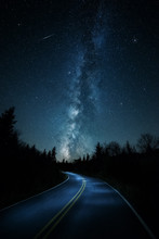 Curvy Road With Shooting Star And Milkyway Above