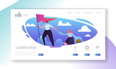 Fototapete - Website Development Landing Page Template. Mobile Application Layout with Flat Businessman Leader on the Top with Flag. Easy to Edit and Customize. Vector illustration