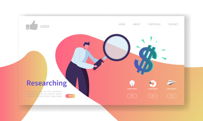 Website Development Landing Page Template. Mobile Application Layout with Flat Businessman Searching Data. Researching Concept. Easy to Edit and Customize. Vector illustration