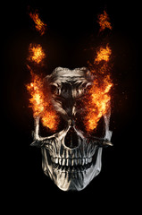 Wall Mural - Black metal demon skull - eyes on fire