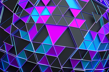 Poster - Abstract 3d rendering of geometric surface. Composition with triangles. Futuristic modern background design for poster, cover, branding, banner, placard.