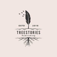 Tree Quill Feather Ink Root Logo Vintage Retro Hipster Vector Icon Illustration