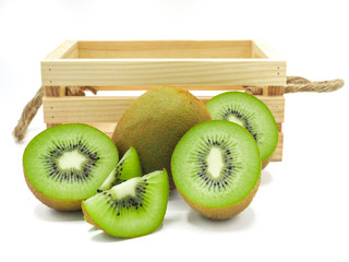 Slice of fresh juicy delicious and healthy kiwi fruit, isolated on white background.