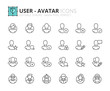 Outline icons about user interface and avatars