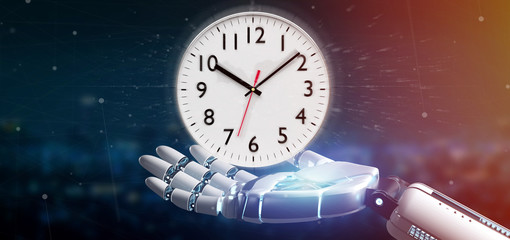 Poster - Cyborg hand holding a Clock timer 3d rendering