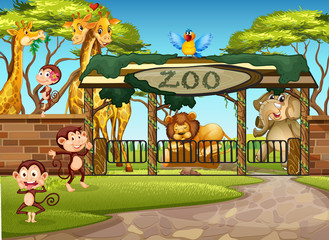 Wall Mural - Wild animals in the zoo