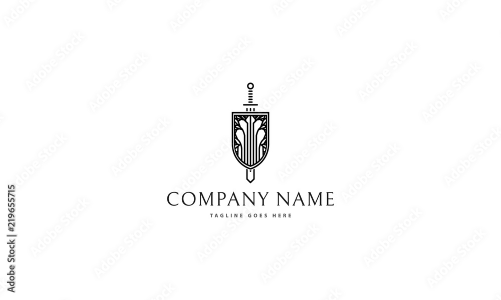 Shield and Sword Black vector logo image Stock Vector | Adobe Stock
