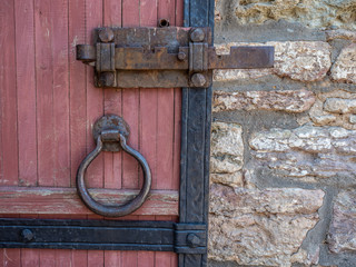 Poster - An old door with a lock. Old castle. Valve on the old door. Goal.