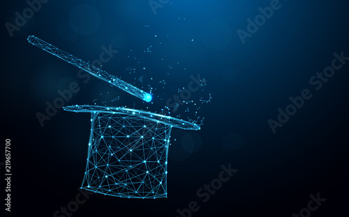 Fotomural Magic Hat with Magic wand form lines, triangles and particle style design