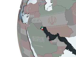 Kuwait with flag on globe