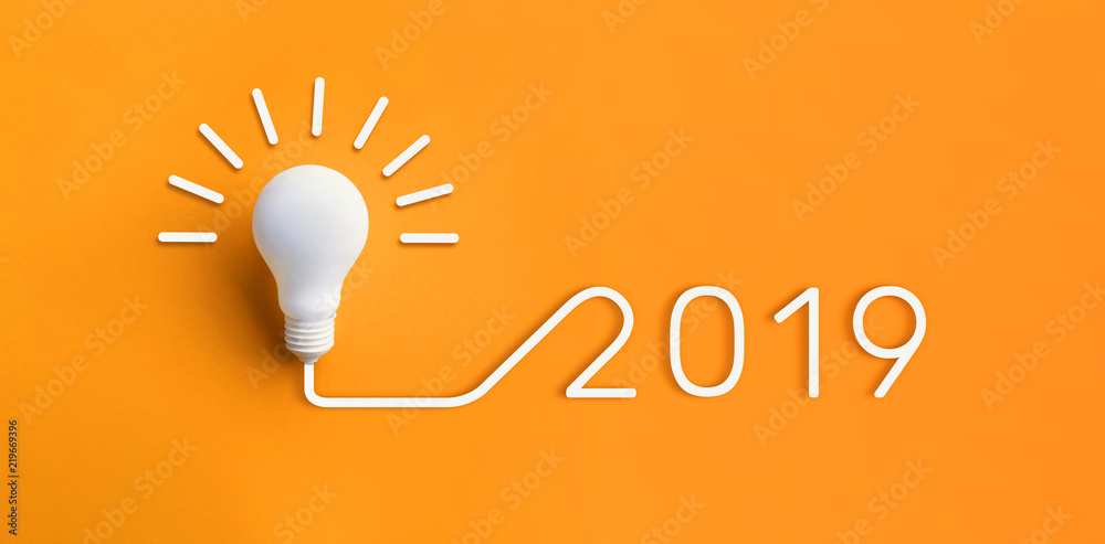 2019 creativity inspiration concepts with lightbulb on pastel color background.Business solution,planning ideas. - obrazy, fototapety, plakaty 