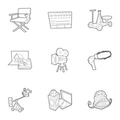 Wall Mural - Filming location icons set. Outline set of 9 filming location vector icons for web isolated on white background