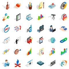 Poster - Training icons set. Isometric style of 36 training vector icons for web isolated on white background