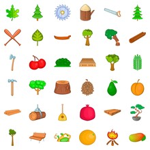 Tree Icons Set. Cartoon Style Of 36 Tree Vector Icons For Web Isolated On White Background