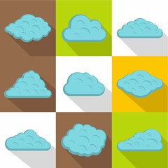 Wall Mural - Atmosphere cloud icon set. Flat style set of 9 atmosphere cloud vector icons for web design