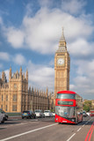 Fototapeta Londyn - Big Ben with red bus in London, England, UK