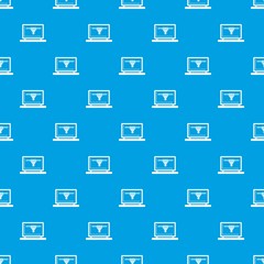 Poster - Laptop with 3D design pattern repeat seamless in blue color for any design. Vector geometric illustration