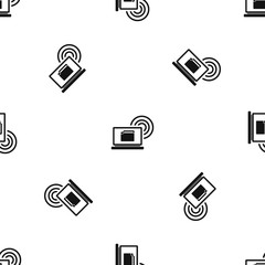 Poster - Laptop and and wireless pattern repeat seamless in black color for any design. Vector geometric illustration