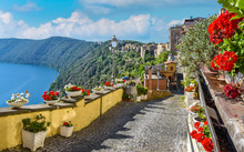 Scenic Sight In Castel Gandolfo, With The Albano Lake, In The Province Of Rome, Lazio, Central Italy.