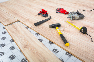 Wall Mural - Instalation of new wooden floor at home