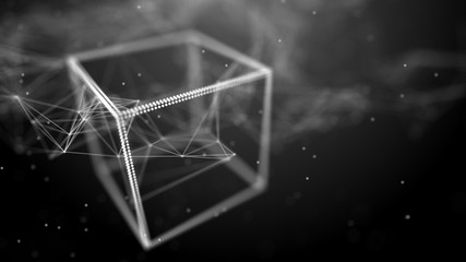 Poster - Block chain network concept. Big Data. Background made of line, circles and particles. 4k rendering.