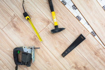 Wall Mural - Instalation of new wooden floor at home