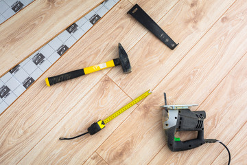 Wall Mural - Instalation of new wooden floor at home