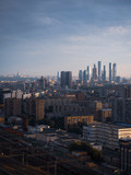 Fototapeta Miasto - Aerial evening view of Moscow city