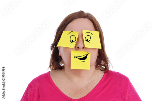 Fotografía expression femme avec papiers bureaux pense-bêtes dessinés