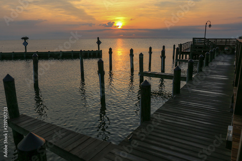 Fotografie, Obraz Southern Maryland Sunrise at North Beach Pier in Calvert County Maryland USA