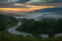Winding Country Road At Sunrise, Appalachian Mountains