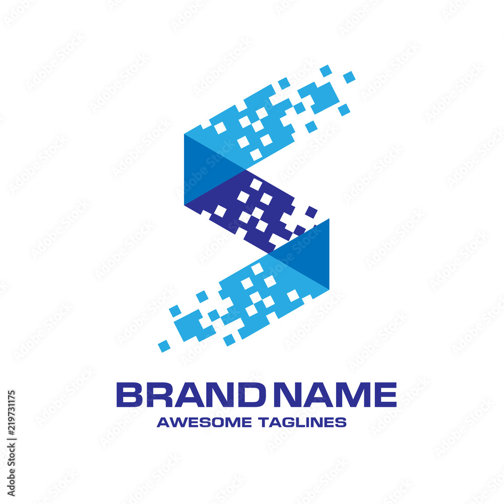 creative Letter S vector logo symbol with pixel shattered blocks Stock ...