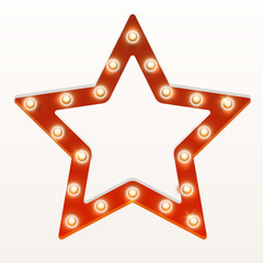 red star with shiny light bulbs on white background