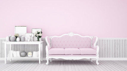 Canvas Print - Living room decoration on pink tone for artwork - Pink sofa and decoration set in pink room artwork for apartment or home - Interior classic style - 3D Rendering