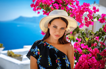 beautiful summer girl portrait on santorini