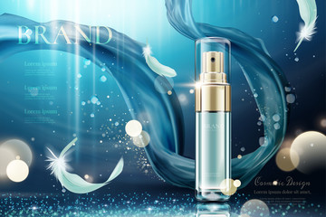 Blue skincare spray bottle ads