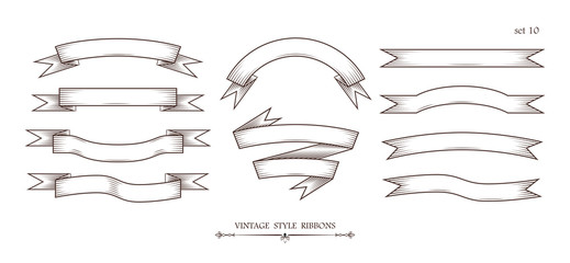 Wall Mural - set of vintage simplified hand drawn ribbons. collection of retro labels, banners and logo elements.