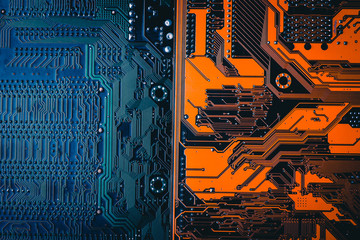 Circuit board. Electronic computer hardware technology. Shallow depth of field