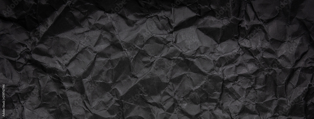 Ragged crumpled dark black paper texture background - obrazy, fototapety, plakaty 