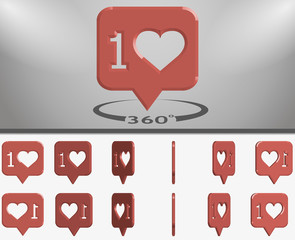 Poster - Like and Heart Love Icon set rotating 360. Liked Red Bubble on a white background