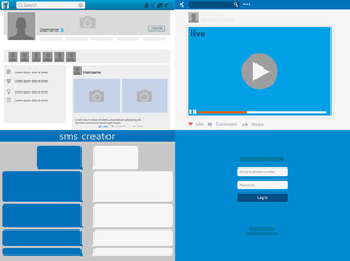 Poster - Social network Mock up, post frames and other pages, Web page browser, concept of Social Page Interface on the laptop vector illustration.