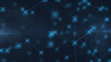 Poster - blockchain network concept.isometric digital blocks square code big data connection with distributed
