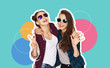 © Syda Productions - people, fashion and friendship concept -magazine style collage of happy teenage girls in casual clothes and sumglasses over colorful background