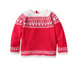 Red ornated child's christmas sweater isolated.