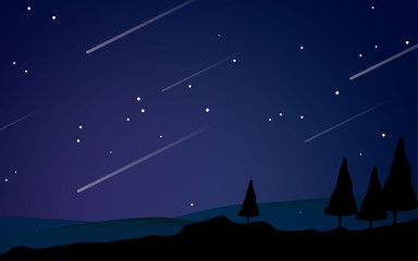 Wall Mural - beautiful night shooting stars landscape vector illustration